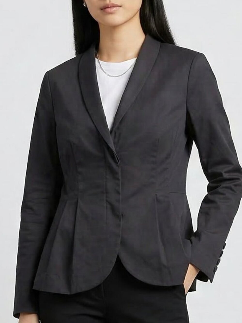 Eileen Fisher Zip-front Ramie Silk Lined Peplum Blazer Size S